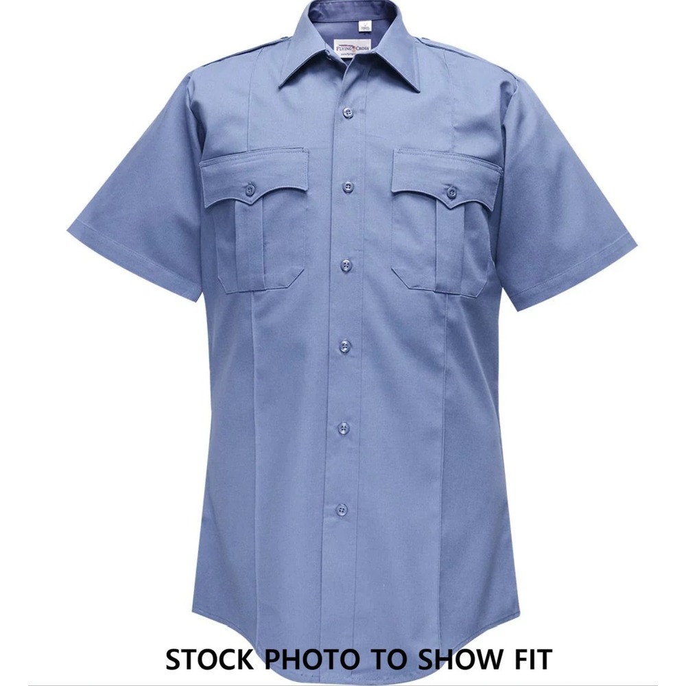 Flying Cross Men's Blue Poplin Service Short Sleeve Shirt - size XXL